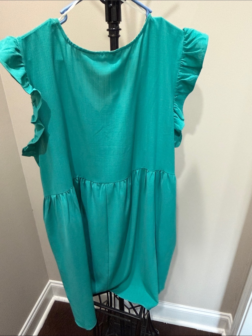 Umgee Teal Ruffle Sleeve V-Neck Babydoll Dress - Picture 4 of 4